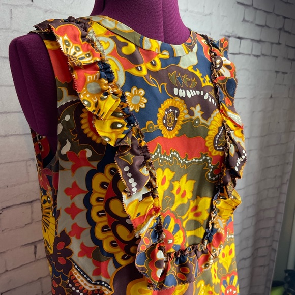 J crew size 4 silk sleeveless blouse warm color print - Picture 2 of 6